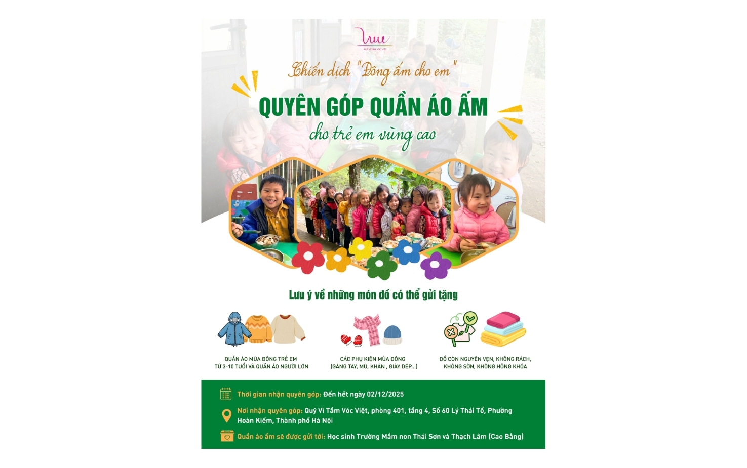 Call for donations of warm clothing for children in Cao Bang - Deadline: Until December 02, 2025